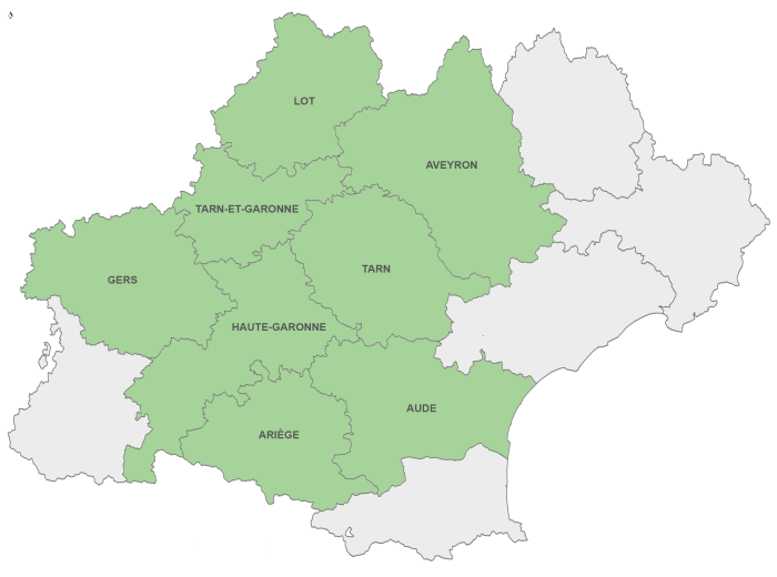 carte des départements du comité régional
